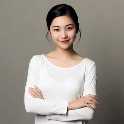 Asian woman arms crossed smiling
