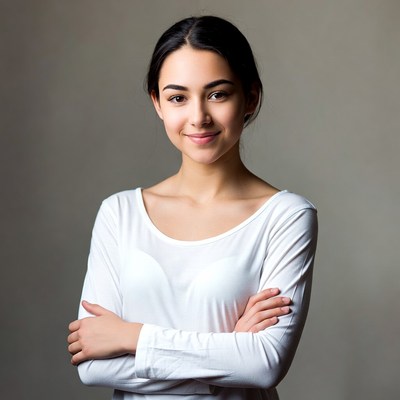Young woman with arms crossed smiling