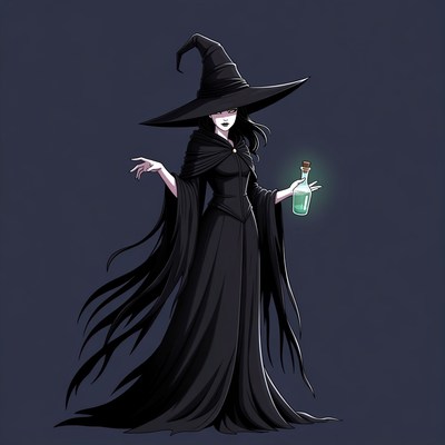 Witch holding glowing potion bottle