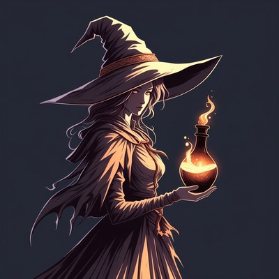 Anime Witch Holding Glowing Potion