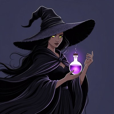 Witch holding glowing purple potion