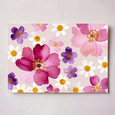 Watercolor pink purple flowers daisies