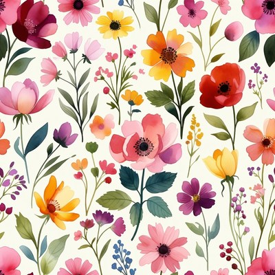 Colorful Watercolor Flowers Pattern