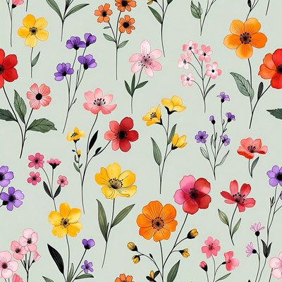 Colorful Flowers on Mint Green Background