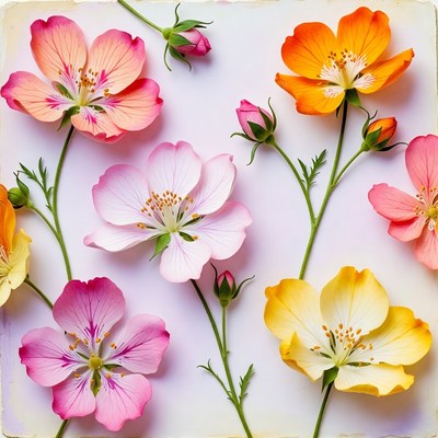Colorful Cosmos Flowers on White Background