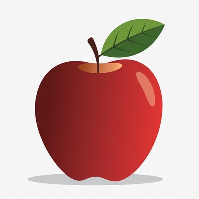 Red apple with green leaf