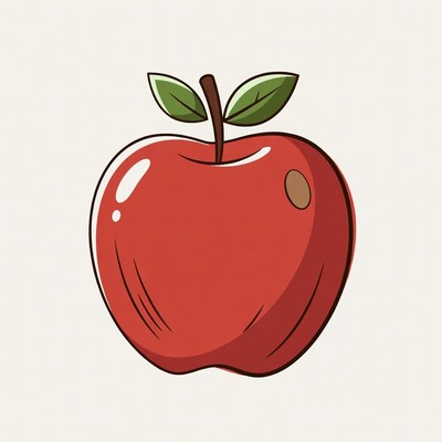 Red apple with green leaf
