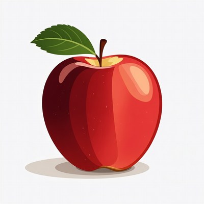 Red apple with green leaf