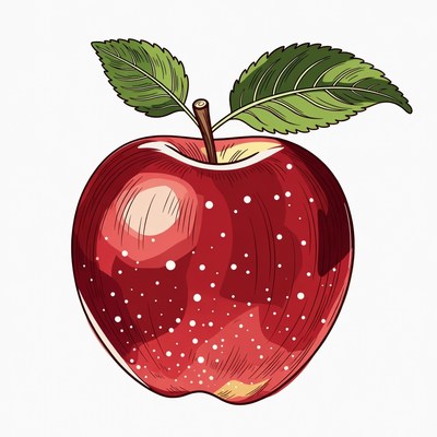 Red Apple with Green Leaf