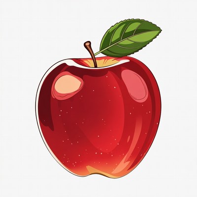 Red apple with green leaf