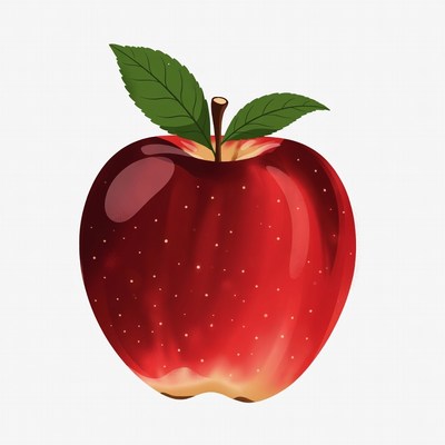 Red Apple with Green Leaf