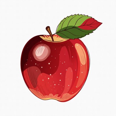 Red apple with green leaf