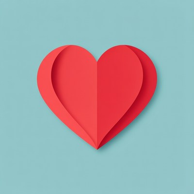 Red Paper Heart on Blue Background
