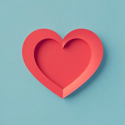 Red Paper Heart on Blue Background