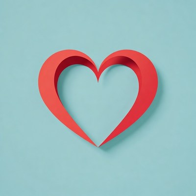 Red paper heart on blue background