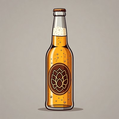 Beer Bottle with Hops Label
