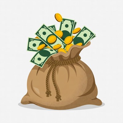 Money Bag Overflowing with Cash and Coins