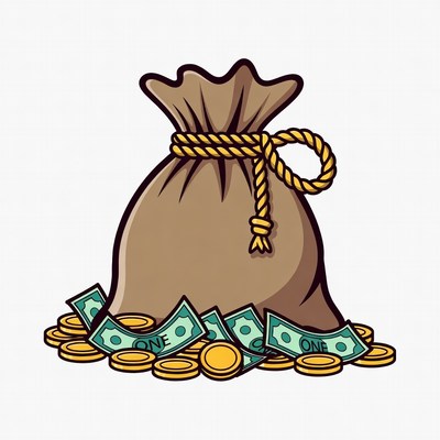 Money Bag with Coins and Bills