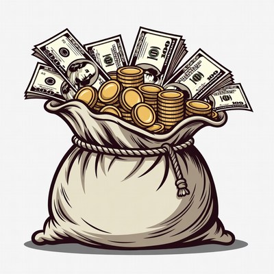 Money Bag Overflowing with Cash and Coins