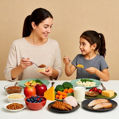 Mother and daughter eating healthy meal