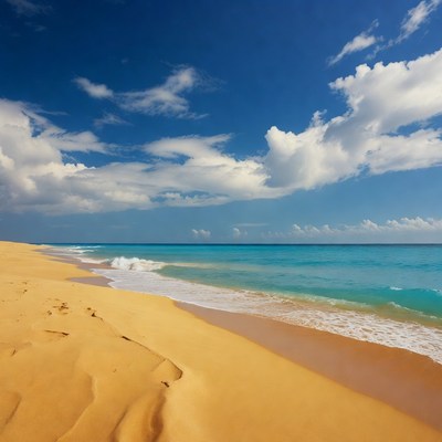 Sandy Beach with Turquoise Ocean Waves