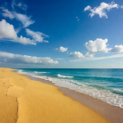 Sandy Beach with Ocean Waves