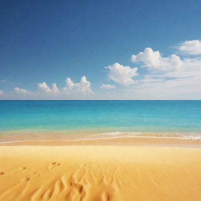 Sandy Beach with Footprints and Ocean