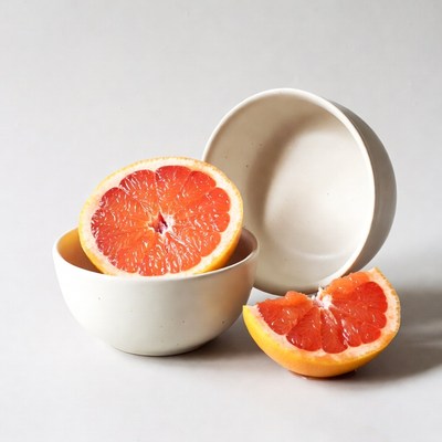 Sliced Grapefruit in White Bowls