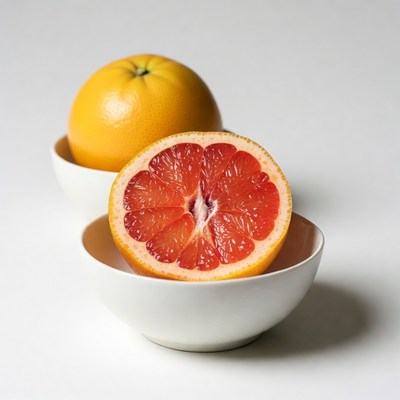 Whole and Halved Grapefruit in Bowls
