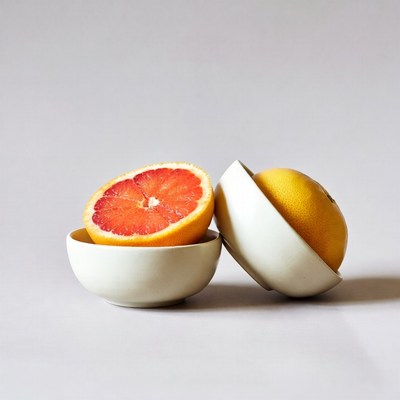Sliced Grapefruit in White Bowls