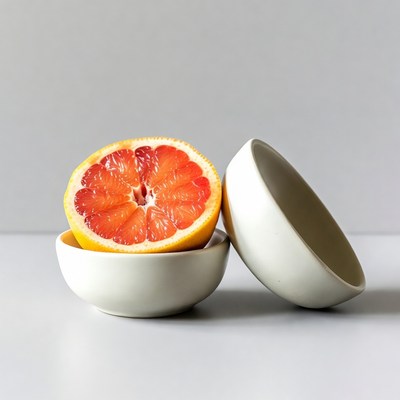 Sliced Grapefruit in White Bowls