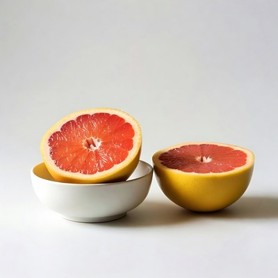 Sliced Grapefruits in White Bowl