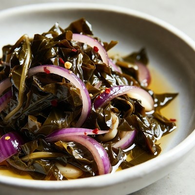 Collard Greens with Red Peppers Onions