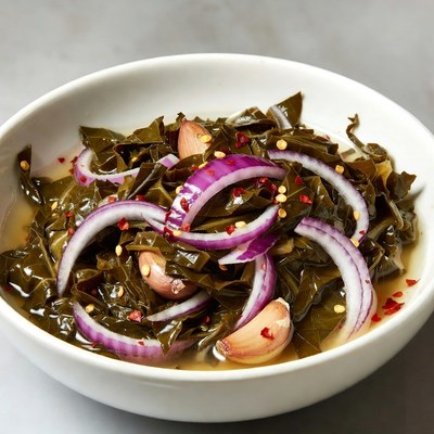 Collard Greens with Garlic and Red Peppers