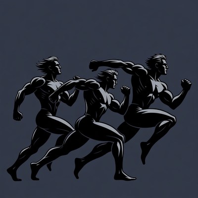 Three Muscular Men Running Silhouette