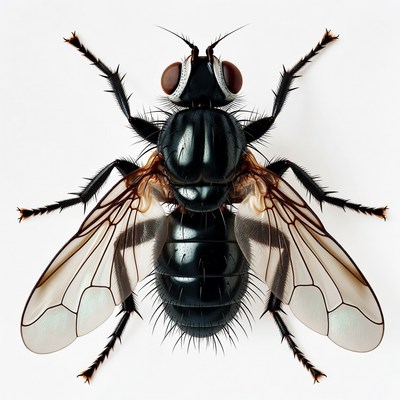 Black House Fly on White Background