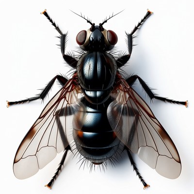 Black House Fly on White Background