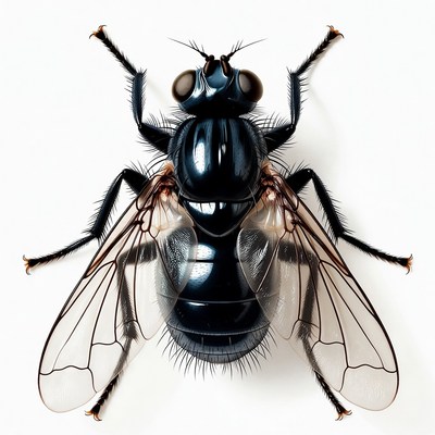Black Fly on White Background