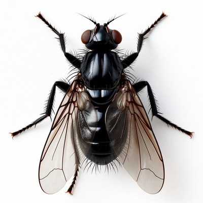 Black House Fly on White Background