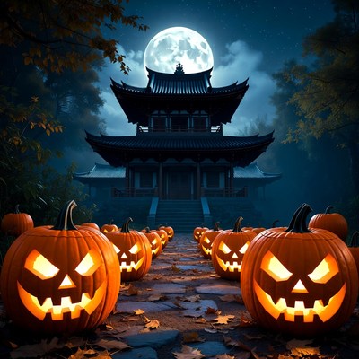 Jack-o'-lanterns Leading to Haunted Temple