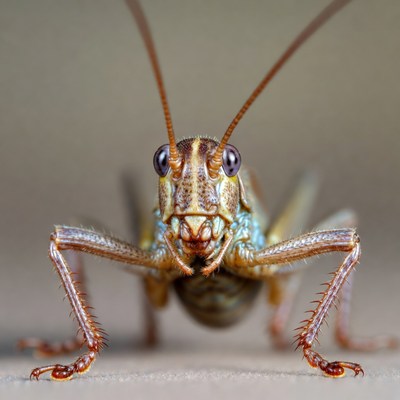 Close-up grasshopper on neutral background