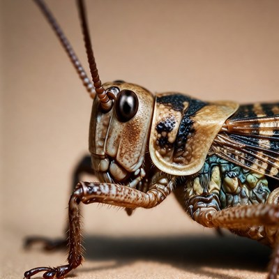 Closeup of grasshopper on beige background
