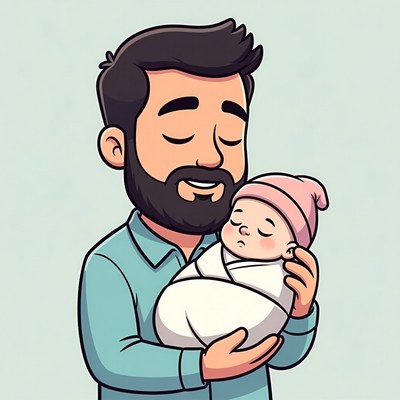 Father holding sleeping baby