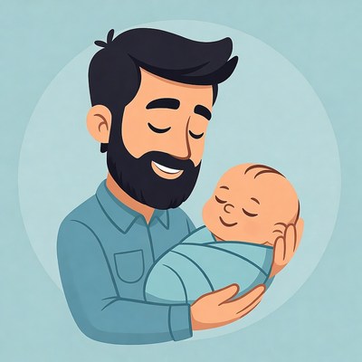 Father holding smiling baby