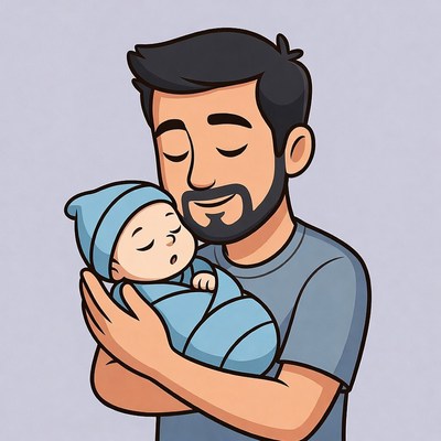 Father holding sleeping baby