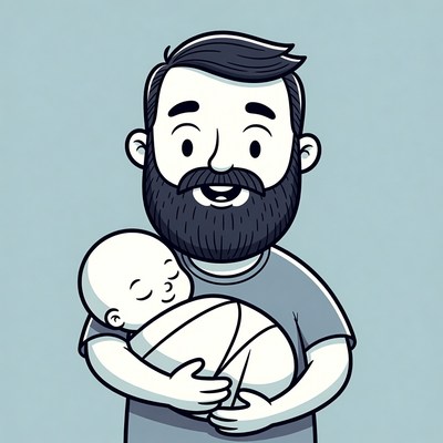 Bearded man holding newborn baby