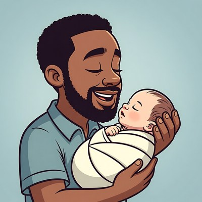 African-American father holding sleeping baby