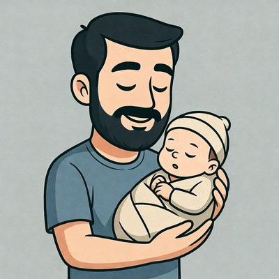 Father holding sleeping baby