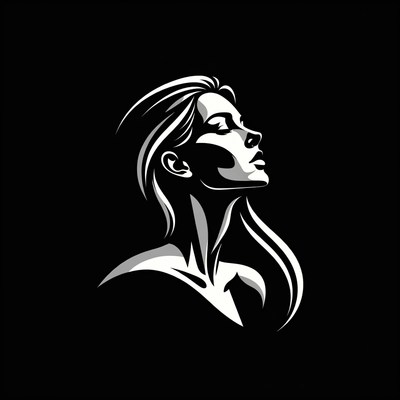 Black and white woman profile illustration