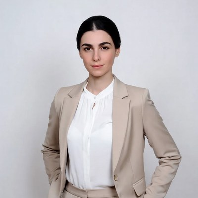 Woman in beige blazer suit